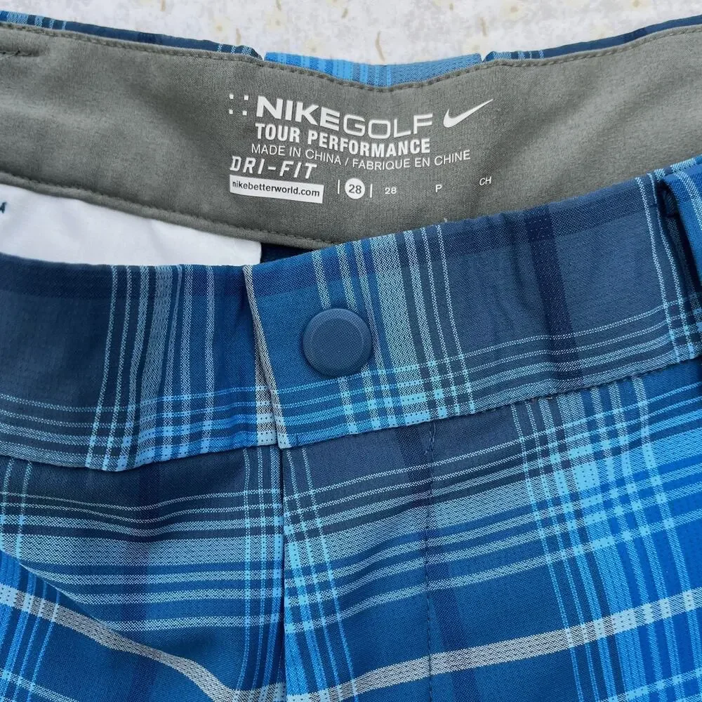Men's Shorts Nike Golf Tech Tour Performance W28 L12 Blue Tartan Dri-Fit Active